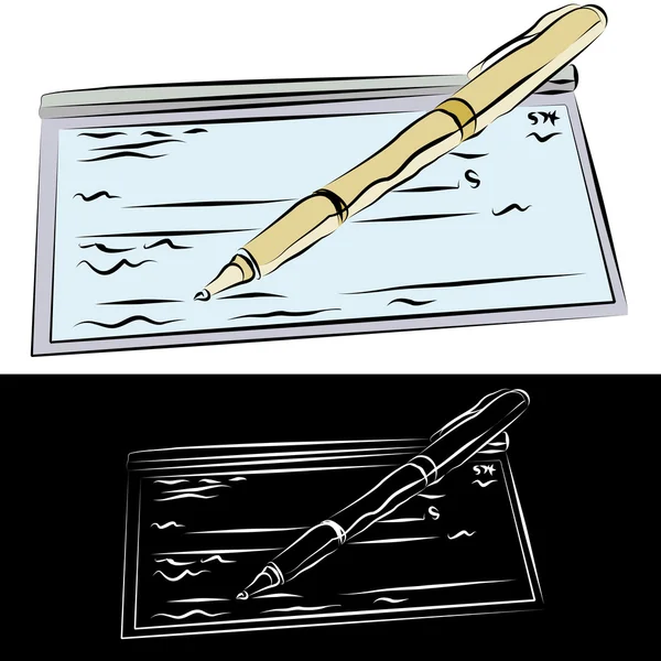 Chequera y bolígrafo — Vector de stock