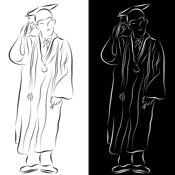 Graduation Gown Line Drawing — Stock Vector