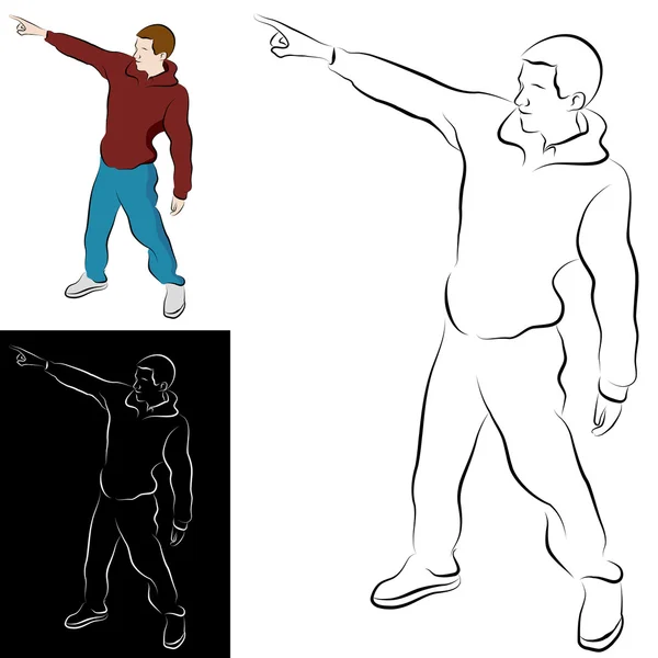 Pointant Man Line Dessin — Image vectorielle