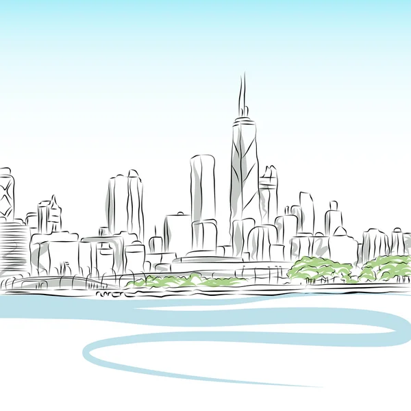 Kreslení čar panoráma města Chicago — Stockový vektor