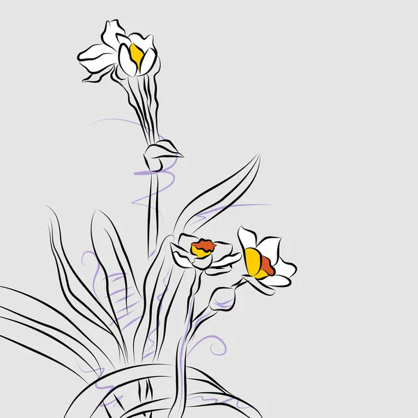 Orkidé blomma arrangemang linjeritning — Stock vektor