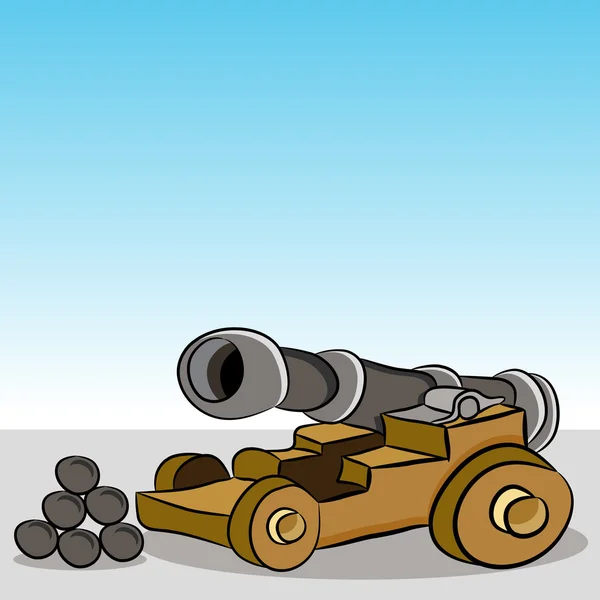 Antique Wooden Wheeled Cannon — Stock Vector