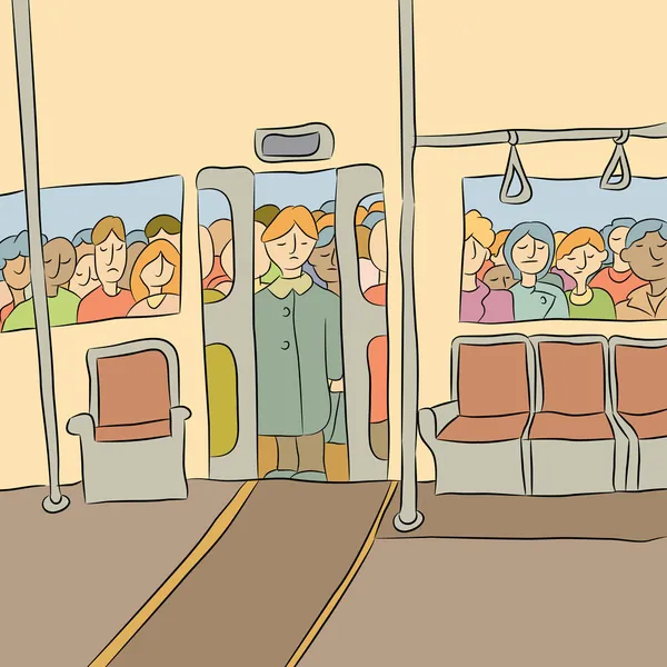 Multidão esperando para embarcar no metrô — Vetor de Stock