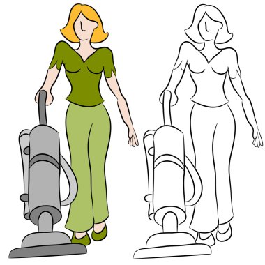 Woman Using A Vacuum Cleaner clipart