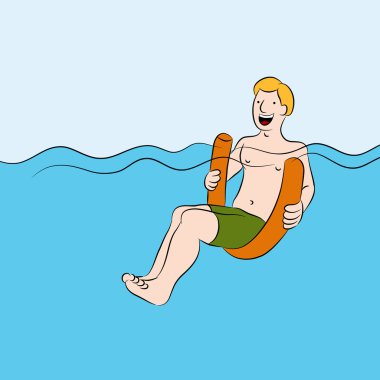 Man Floating on Swimming Pool Floatation Noodle clipart