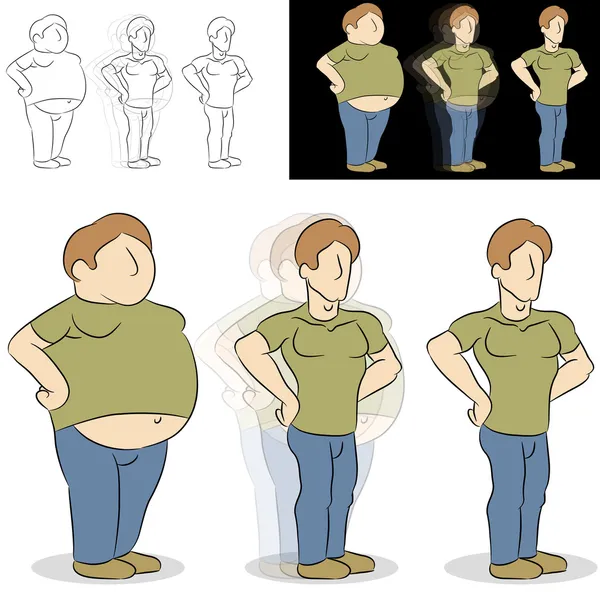 Homme perdant du poids Transformation — Image vectorielle