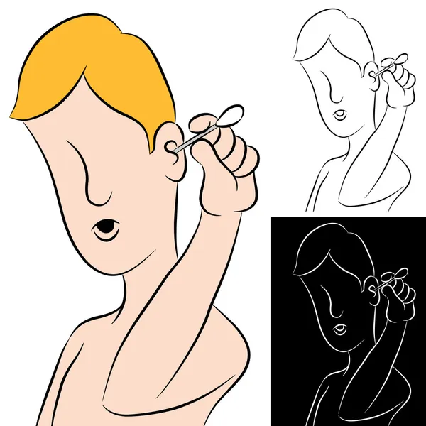 Hombre limpiando oreja con hisopo . — Archivo Imágenes Vectoriales