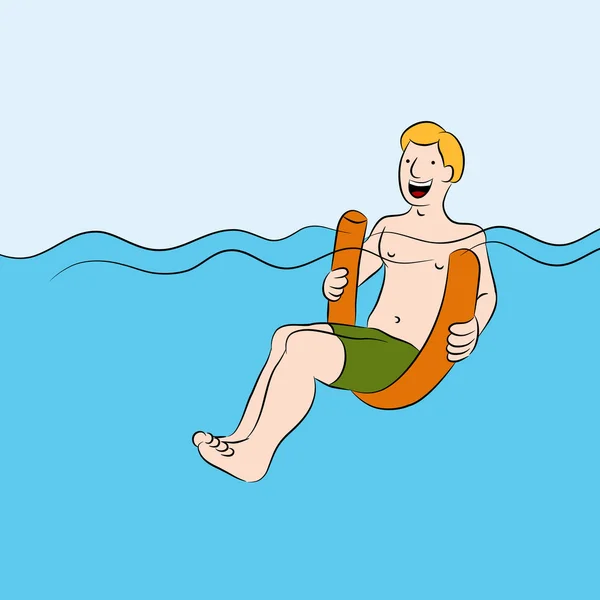 Hombre flotando en la piscina Fideos de flotación — Vector de stock