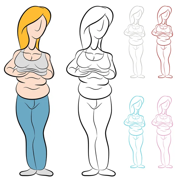 跟腹部脂肪胖的女人 — 图库矢量图片