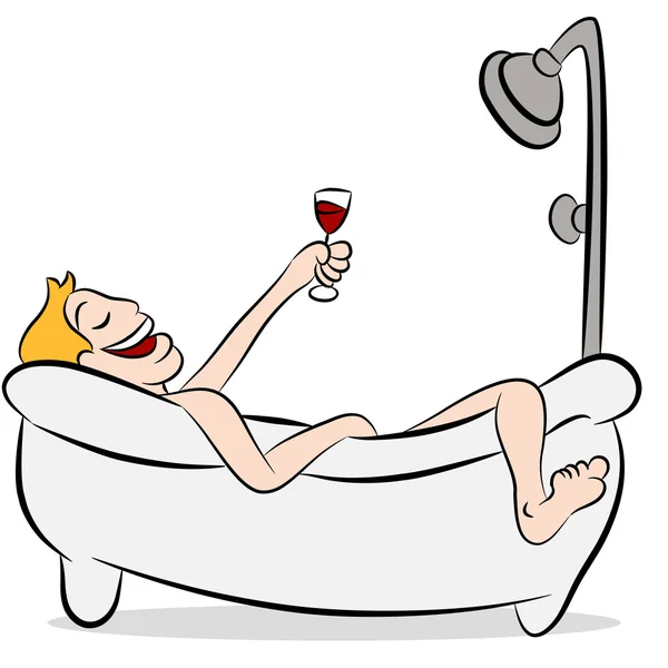 浴槽の中でワインを飲む男性 — ストックベクタ