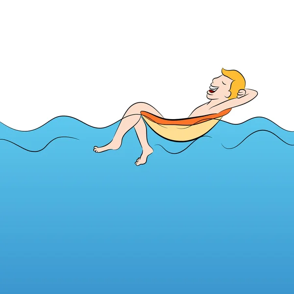 Hombre flotando en una piscina de agua — Vector de stock