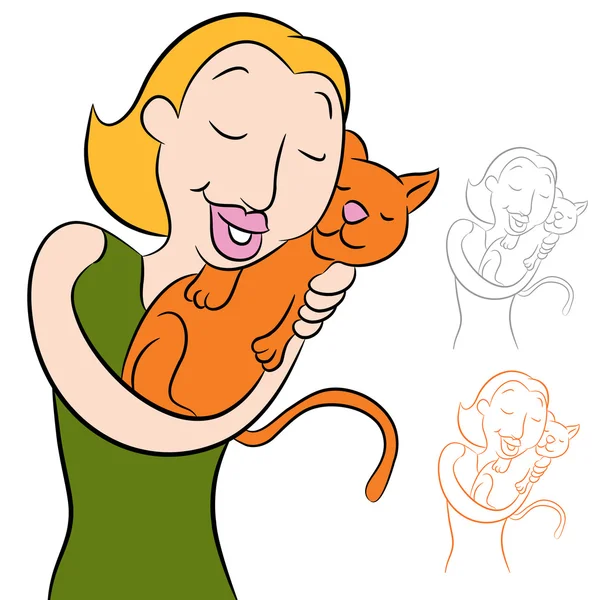 Žena drží její kočka — Stockový vektor