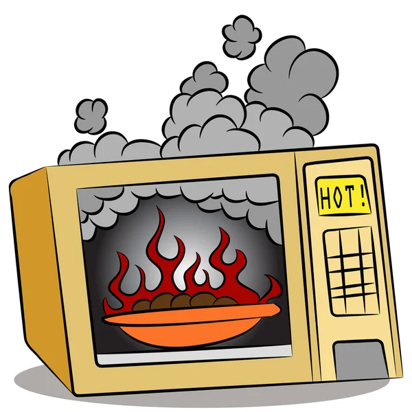 Food Burning In Microwave Oven — Stock Vector
