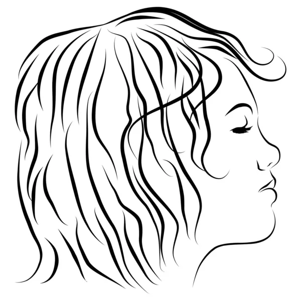 Dibujo de línea de perfil de cabeza femenina — Vector de stock