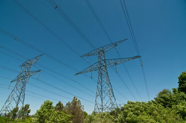Torres de transmissão elétrica (postes de eletricidade) — Fotografia de Stock