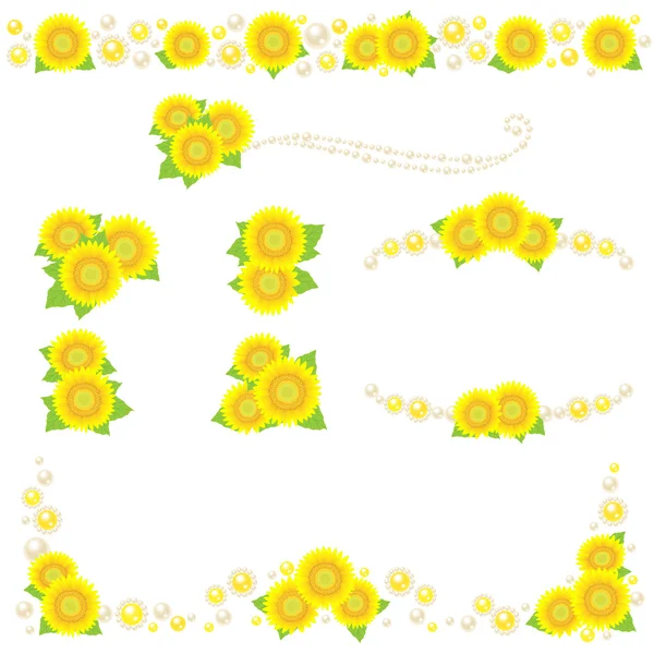 Dekoration aus Sonnenblumen und Perlen — Stockfoto