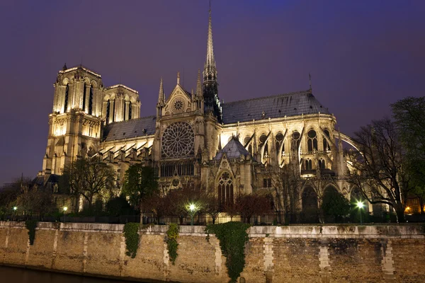 Notre Dame de Paris di notte, Parigi, Francia — Foto Stock