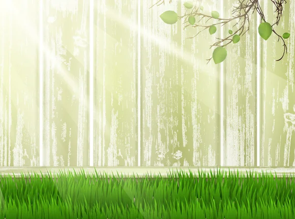 Cour ensoleillée avec herbe — Image vectorielle