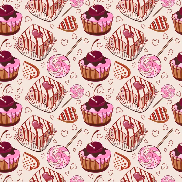 Zoete patroon met gebak — Stockvector