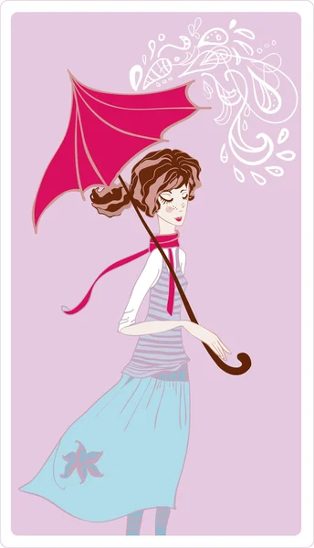 在雨中的女孩 — 图库矢量图片