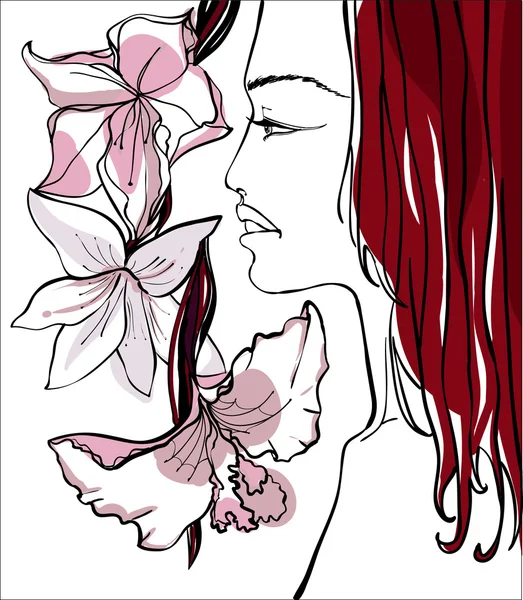 Vacker kvinna med blommor — Stock vektor
