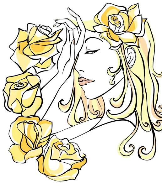 花を持つ美しい女性 — ストックベクタ