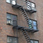 Stairway outside of old building in New York City Manhattan apar ...