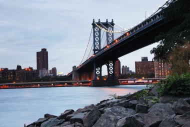 New York City Manhattan Bridge over Hudson River clipart