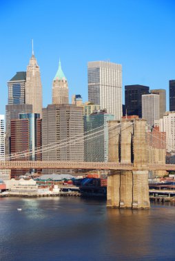 New York'un manhattan siluetinin brooklyn Köprüsü ile
