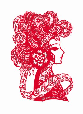 Woman portrait with Chinese paper-cut art. clipart