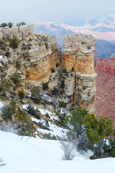 大峡谷的全景视图在冬天与雪 — 图库照片