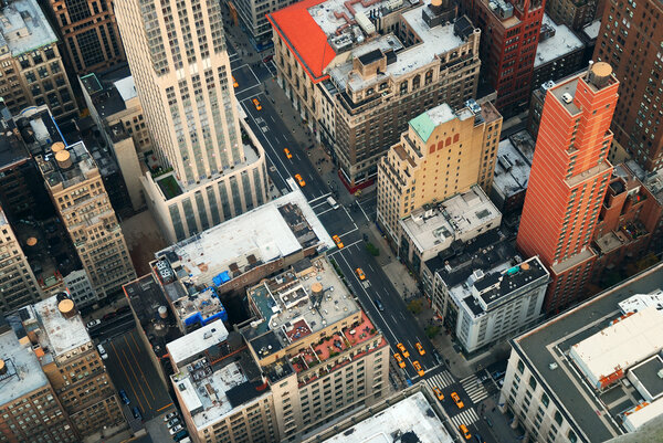 New York City Manhattan street aerial view.