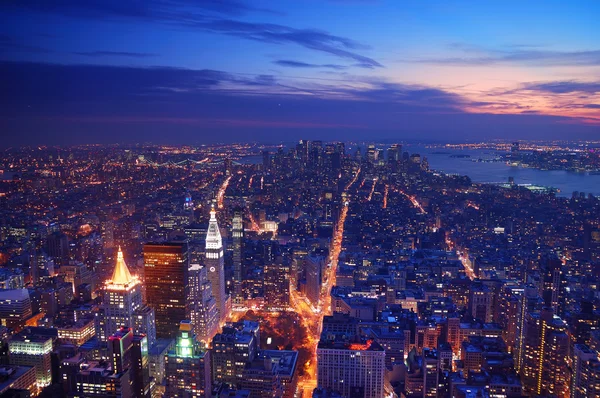 New Yorks manhattan skyline Flygfoto panorama vid solnedgången — Stock fotografie