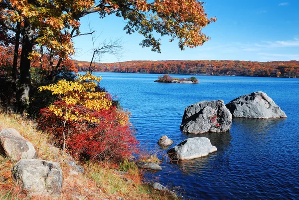 Podzimní hora s jezerem — Stock fotografie