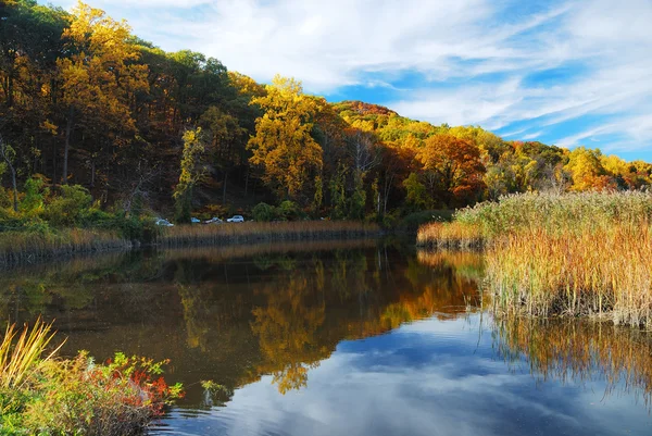 Sonbahar dağ gölü ile — Stok fotoğraf