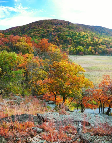 秋天的山与湖 — 图库照片