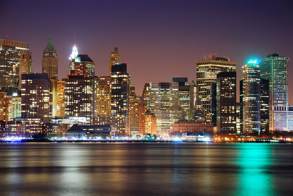 Modern City night scene, New York City Manhattan skyline at night