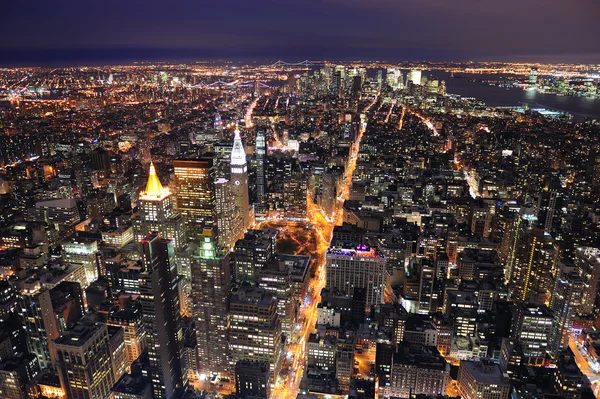 Nowym Jorku manhattan panoramę ptaka o zmierzchu Zdjęcia Stockowe bez tantiem