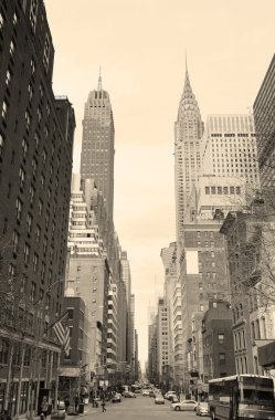 New York City Manhattan street view black and white clipart