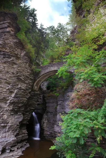 Wasserfall mit Brücke — Stockfoto