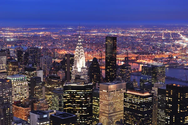 Nowym Jorku manhattan panoramę ptaka o zmierzchu — Zdjęcie stockowe