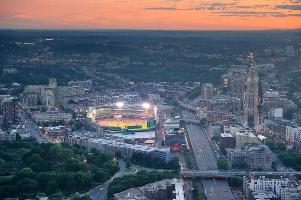 Luchtfoto van het Boston bij zonsondergang — Stockfoto