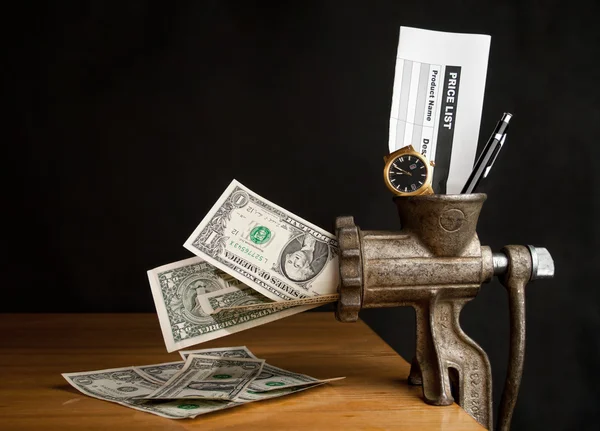 stock image Money and meat grinder
