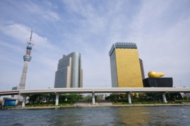 Tokyo sky tree ve nehir kıyısındaki azumabashi