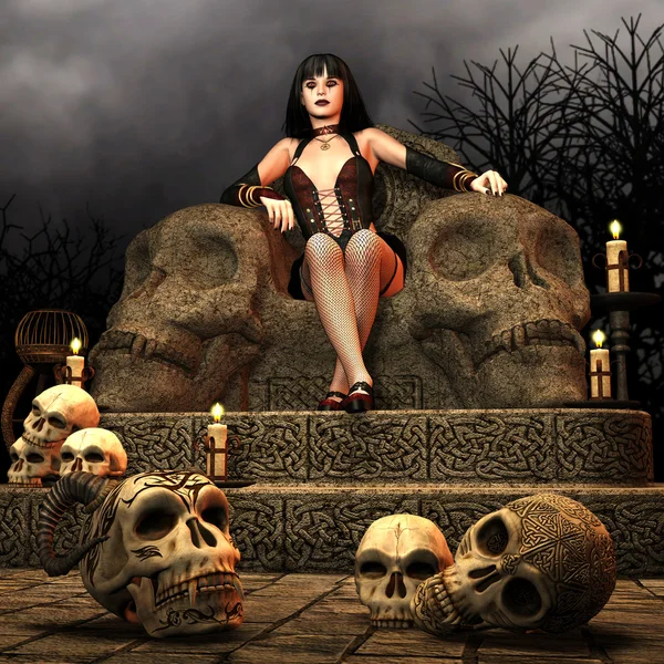 Gothic Lady on a throne — Stock Photo, Image