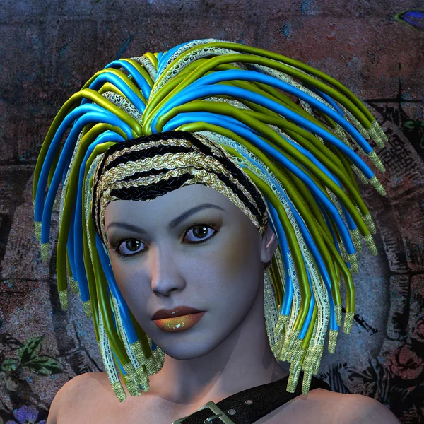 Rasta vrouw met kleurrijke haar — Stockfoto