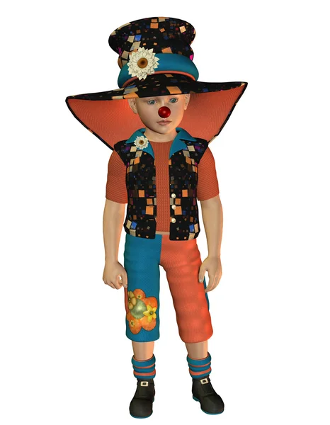男孩站在一个小丑服装 — 图库照片