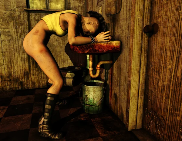 Vuile punk meisje in de badkamer — Stockfoto