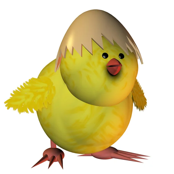 Chick met eierschaal als een hoed — Stockfoto