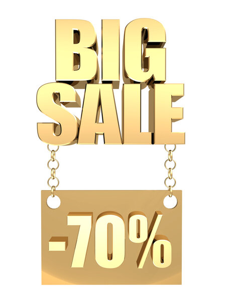 3D изображение текста большой продажи, сделанное из чистого, красивого золота

